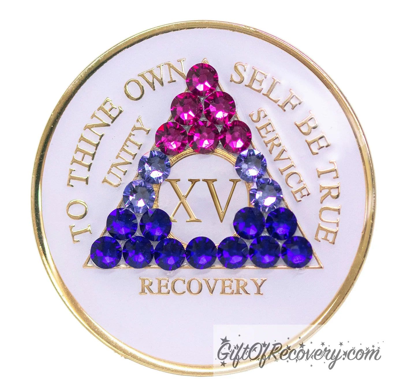 Sobriety Chip AA Bisexual Bling Crystallized White Triplate 15