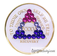Load image into Gallery viewer, Sobriety Chip AA Bisexual Bling Crystallized White Triplate 35
