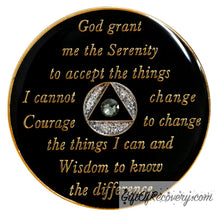 Load image into Gallery viewer, Sobriety Chip AA Black Transition Bling Crystallized Glitter Silver Triplate
