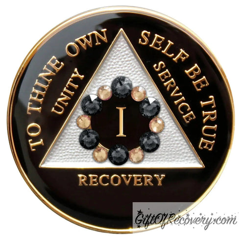 Sobriety Chip AA Bloom Black Crystallized 1