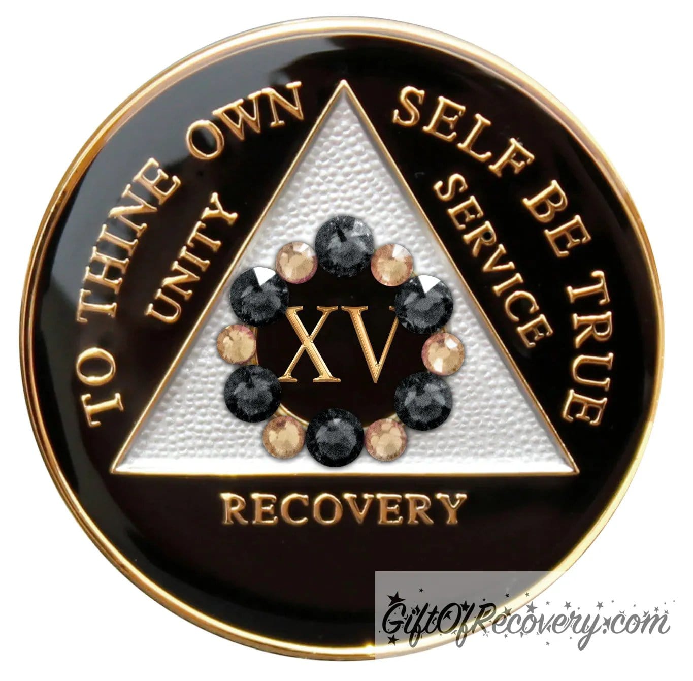 Sobriety Chip AA Bloom Black Crystallized 15