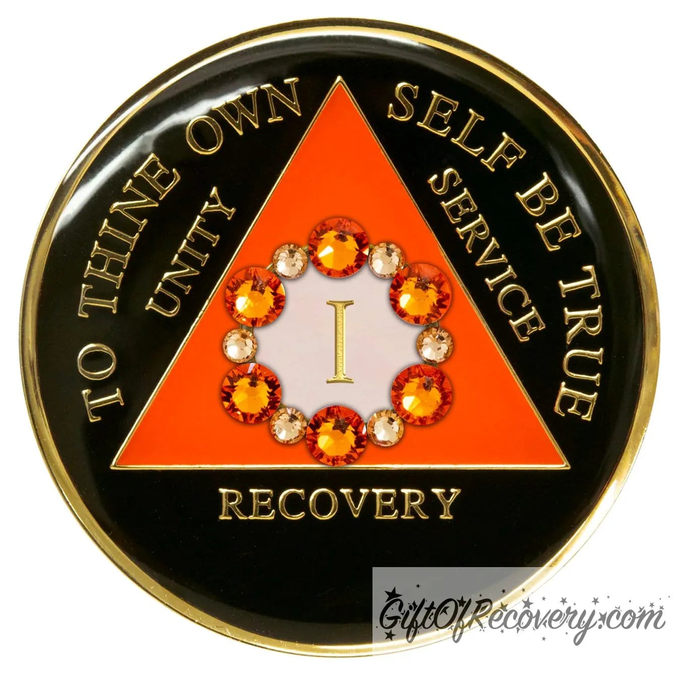 Sobriety Chip AA Bloom Crystallized Orange Bling Triplate 1