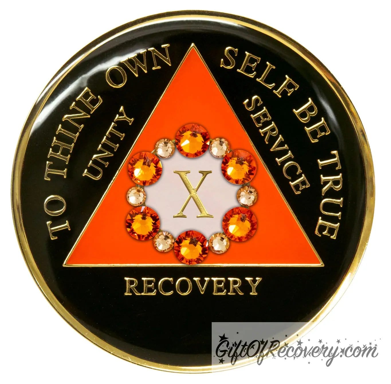 Sobriety Chip AA Bloom Crystallized Orange Bling Triplate 10