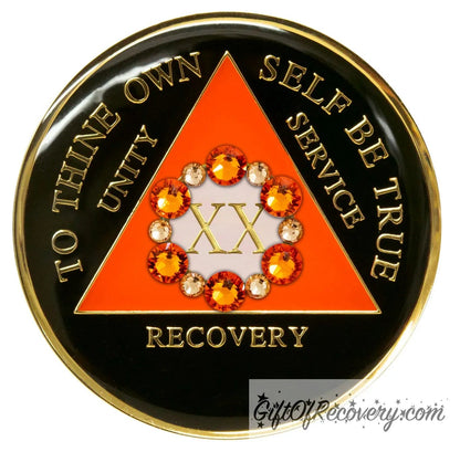 Sobriety Chip AA Bloom Crystallized Orange Bling Triplate 20