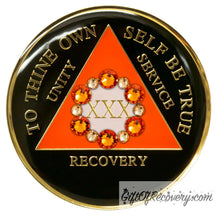 Load image into Gallery viewer, Sobriety Chip AA Bloom Crystallized Orange Bling Triplate 30
