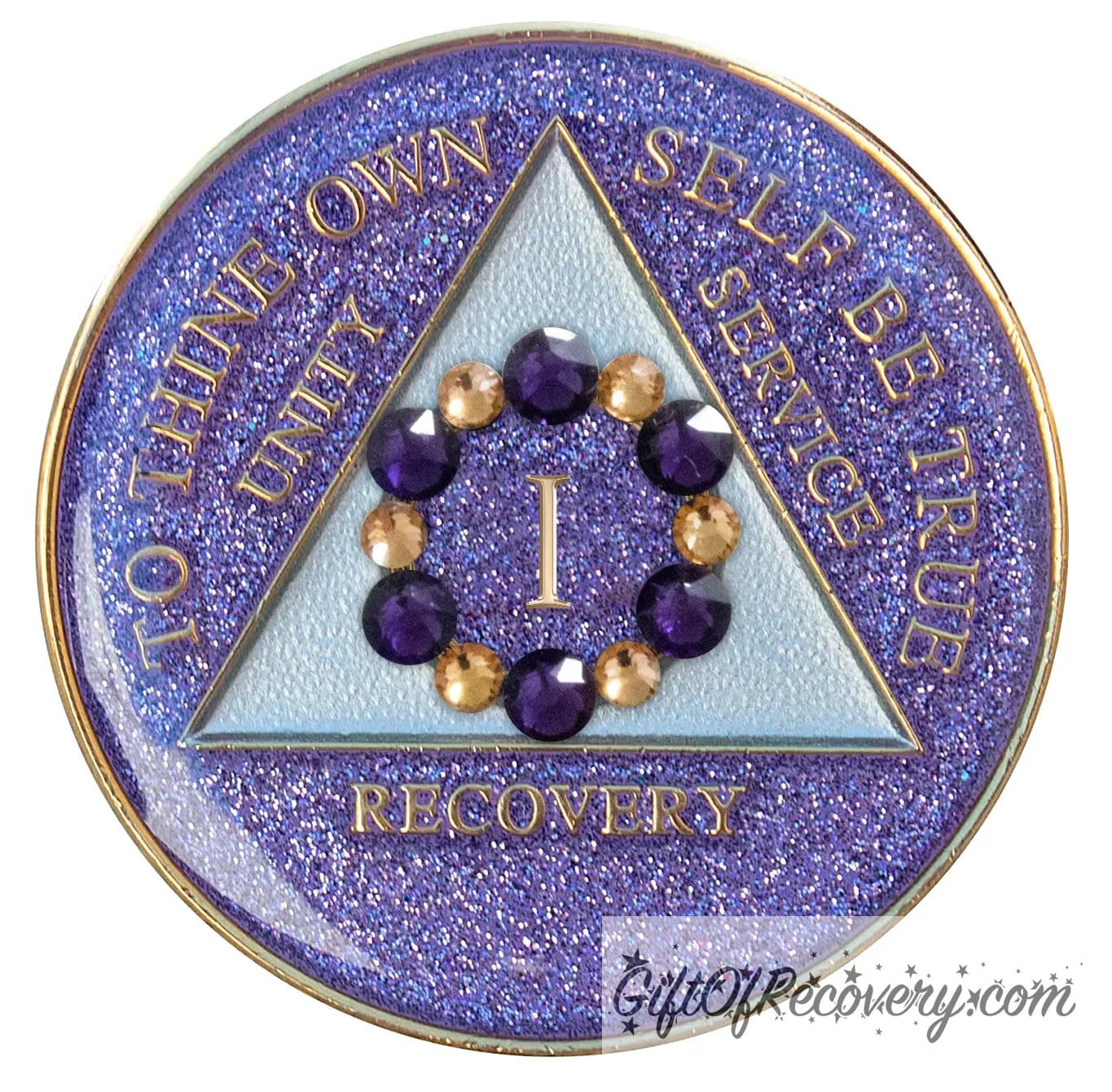 Sobriety Chip AA Bloom Glitter Purple Crystallized 1