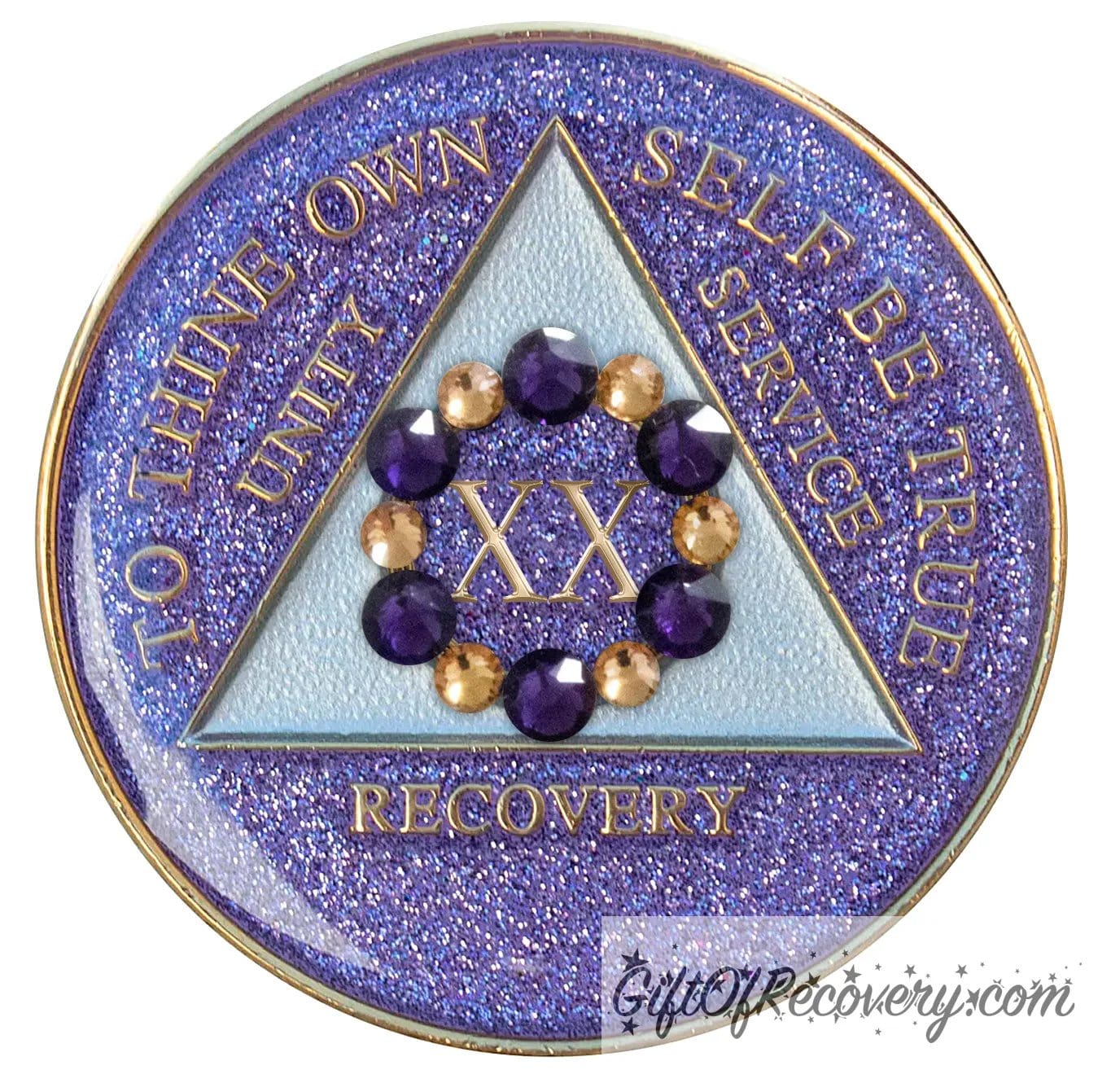 Sobriety Chip AA Bloom Glitter Purple Crystallized 20