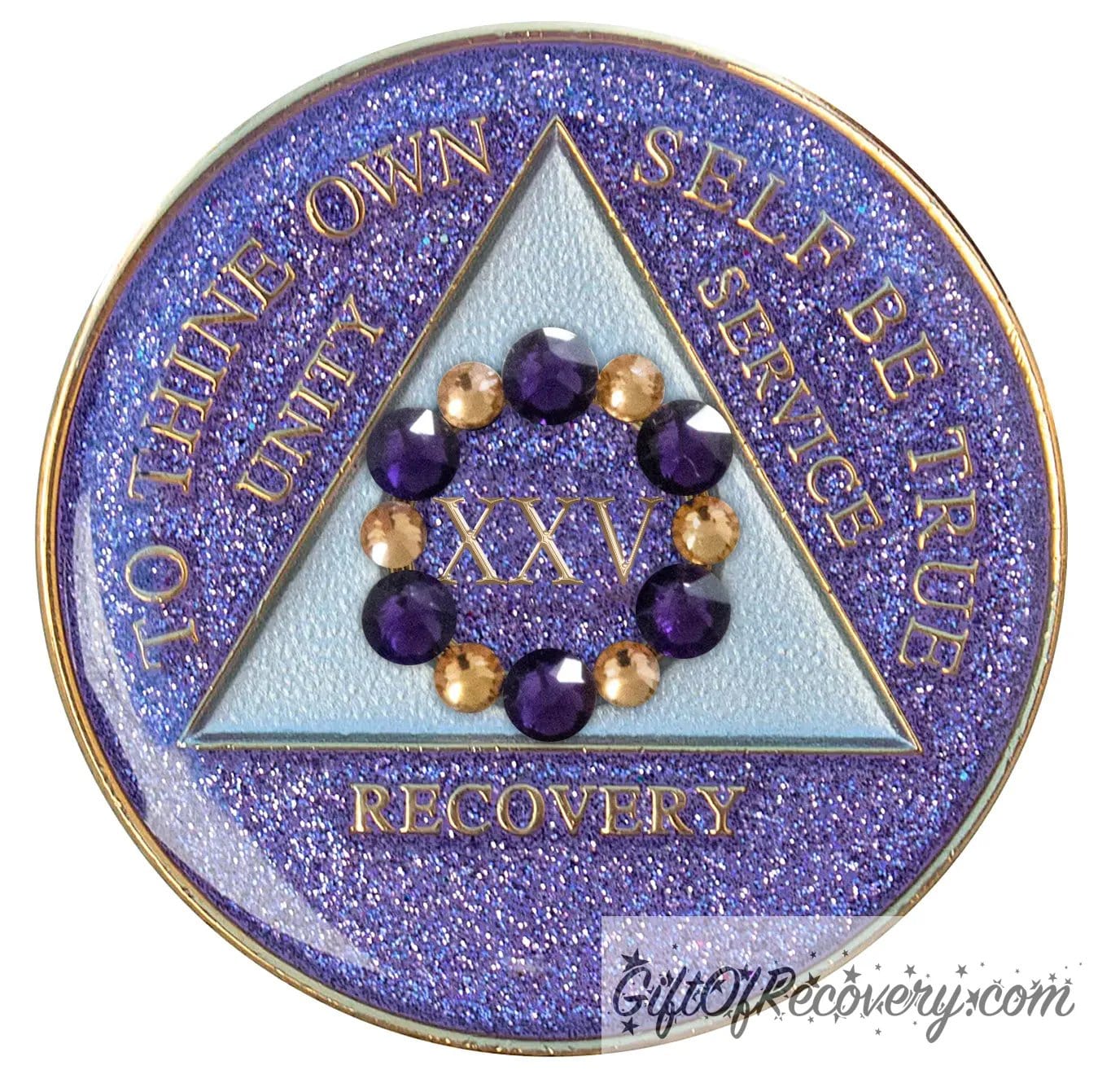 Sobriety Chip AA Bloom Glitter Purple Crystallized 25