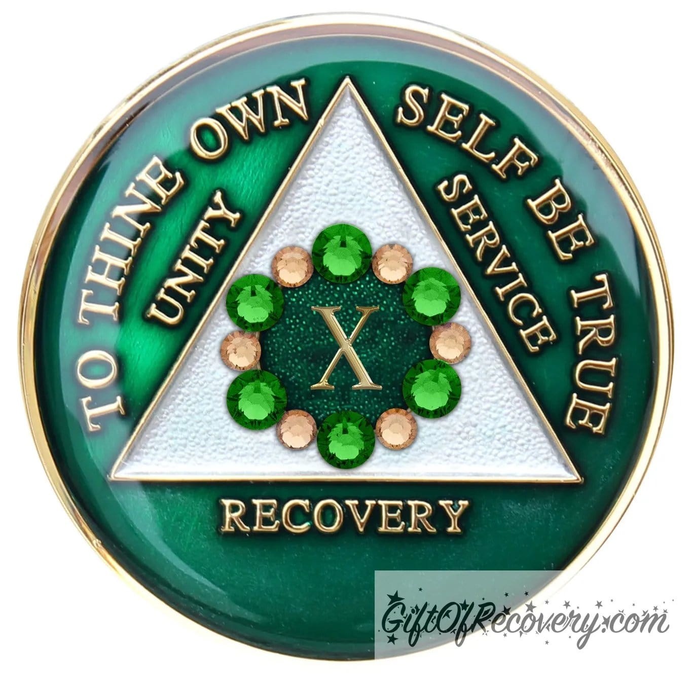 Sobriety Chip AA Bloom Green Crystallized 10