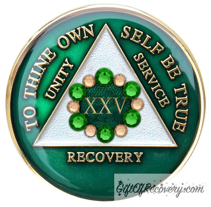 Sobriety Chip AA Bloom Green Crystallized 25