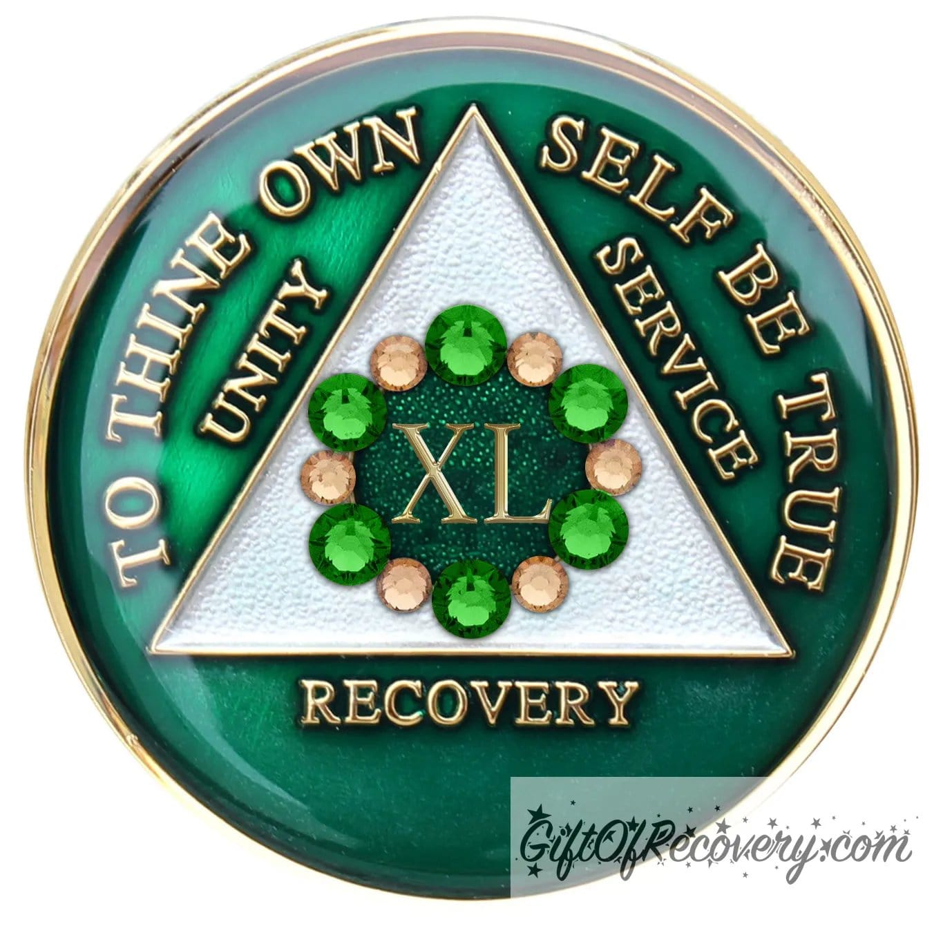 Sobriety Chip AA Bloom Green Crystallized 40