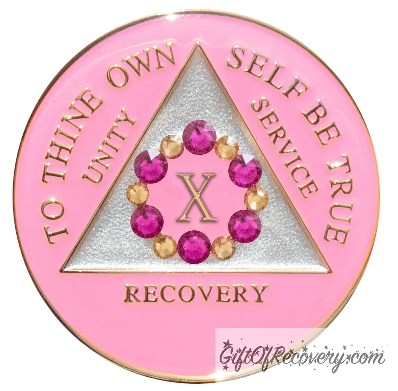 Sobriety Chip AA Bloom Pink Crystallized 10 Years