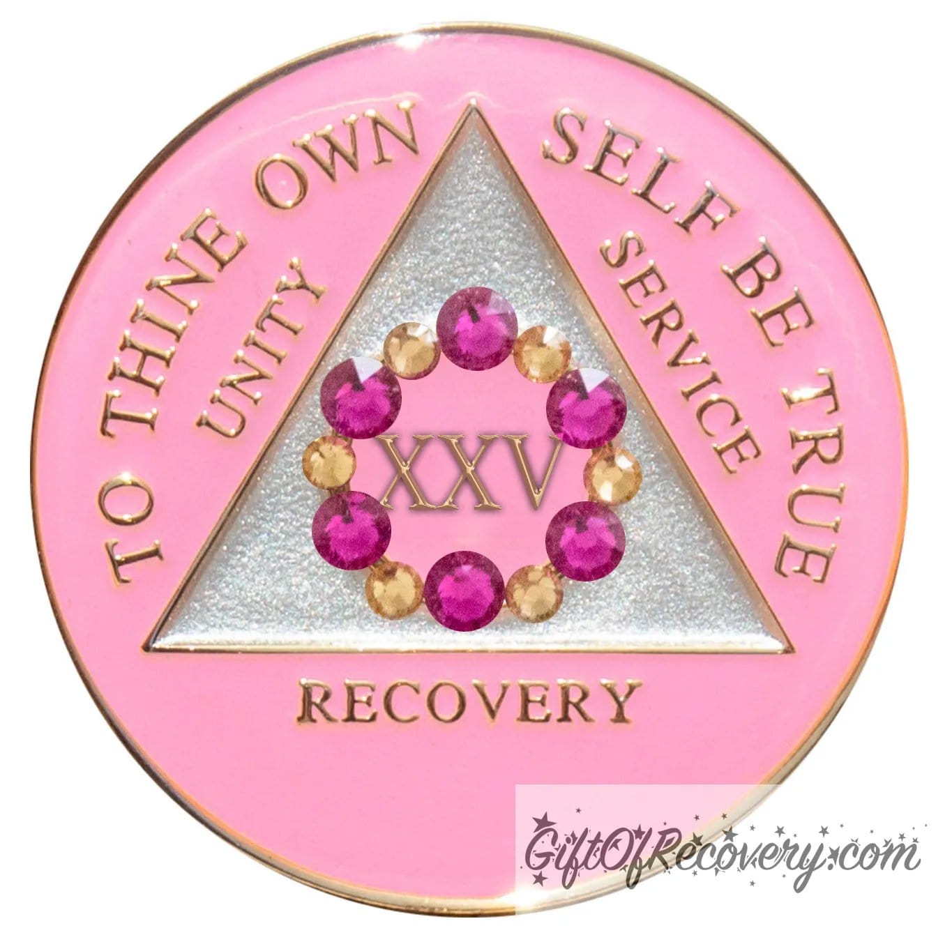 Sobriety Chip AA Bloom Pink Crystallized 25 Years