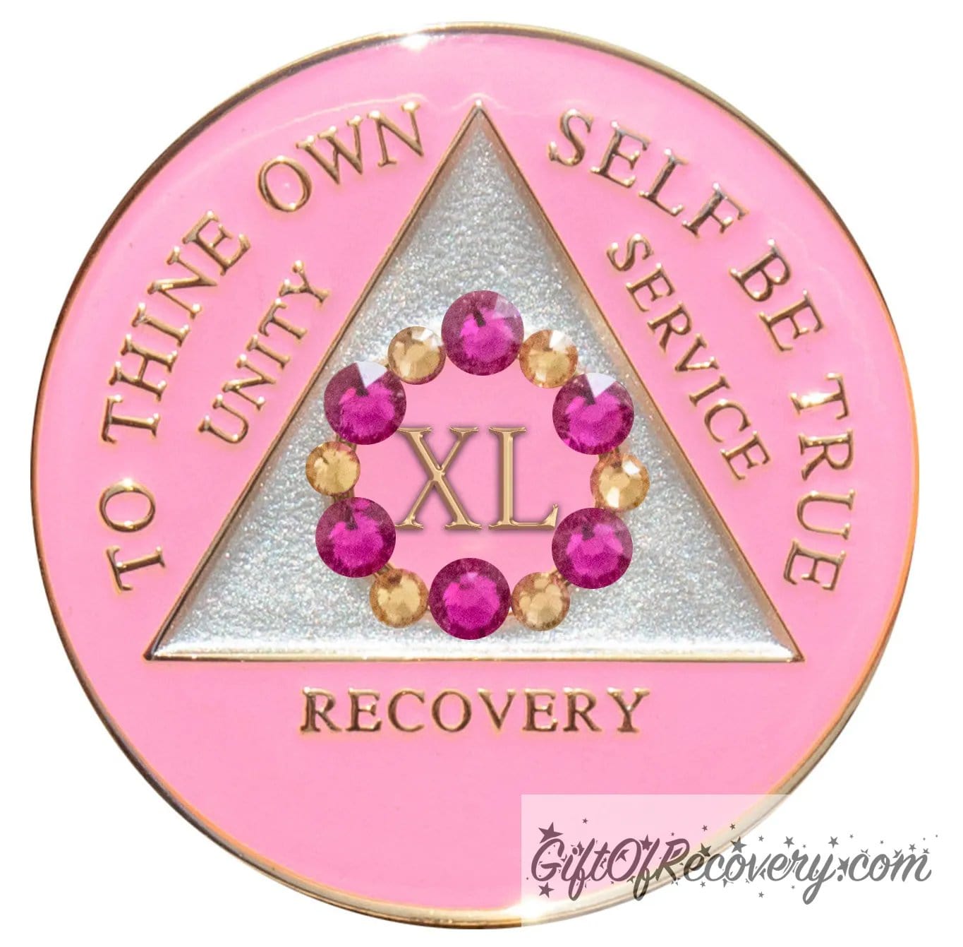 Sobriety Chip AA Bloom Pink Crystallized 40 Years