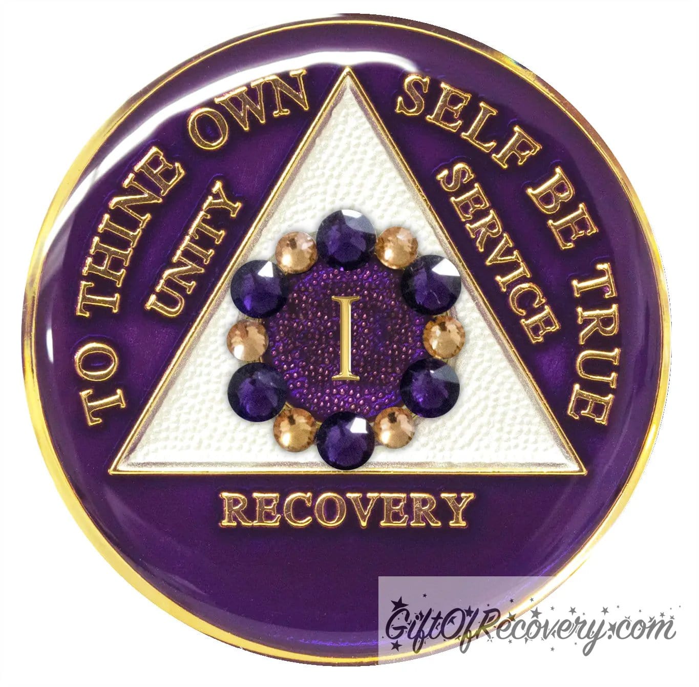 Sobriety Chip AA Bloom Purple Crystallized 1 Year