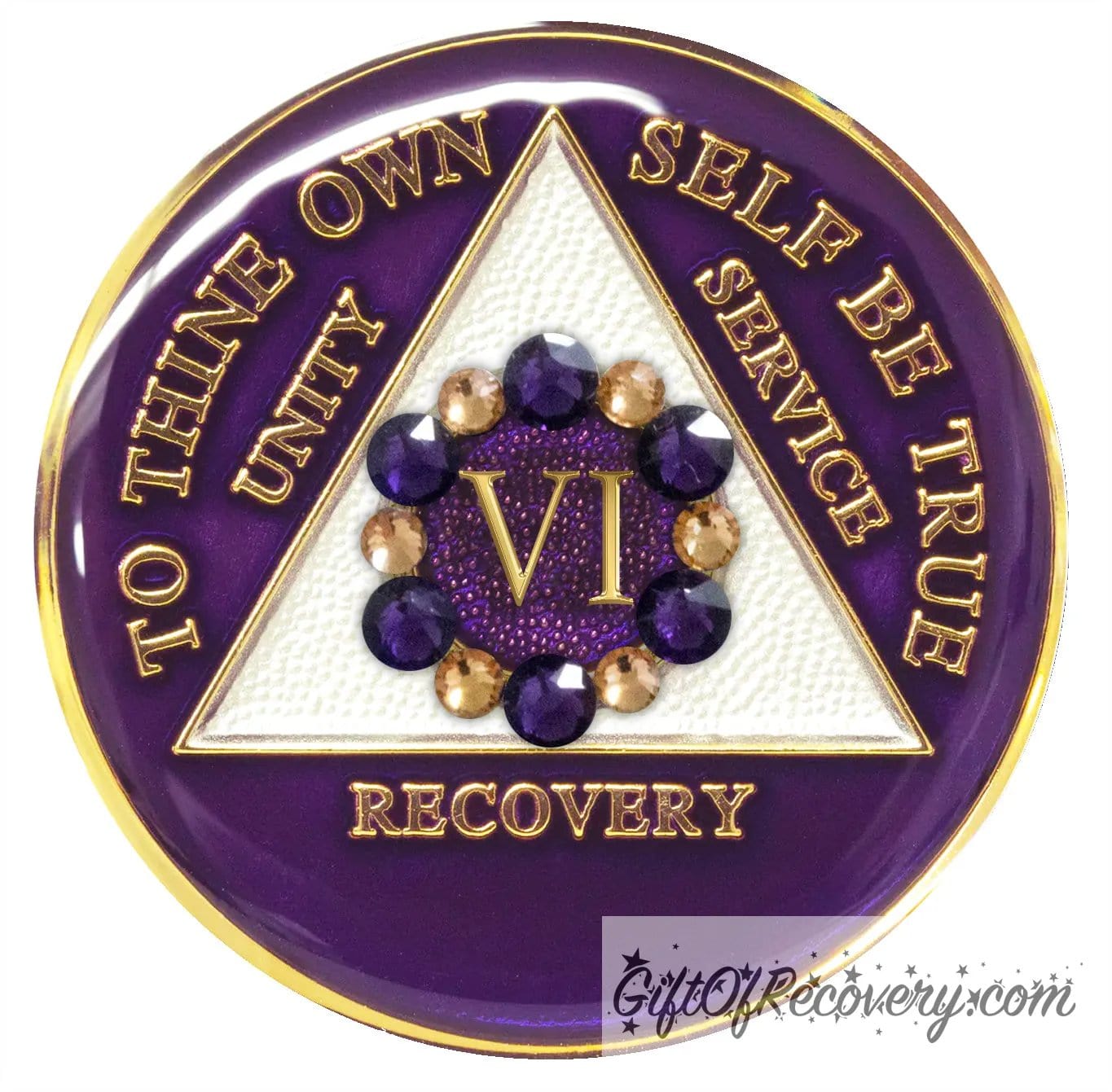 Sobriety Chip AA Bloom Purple Crystallized 6 Years