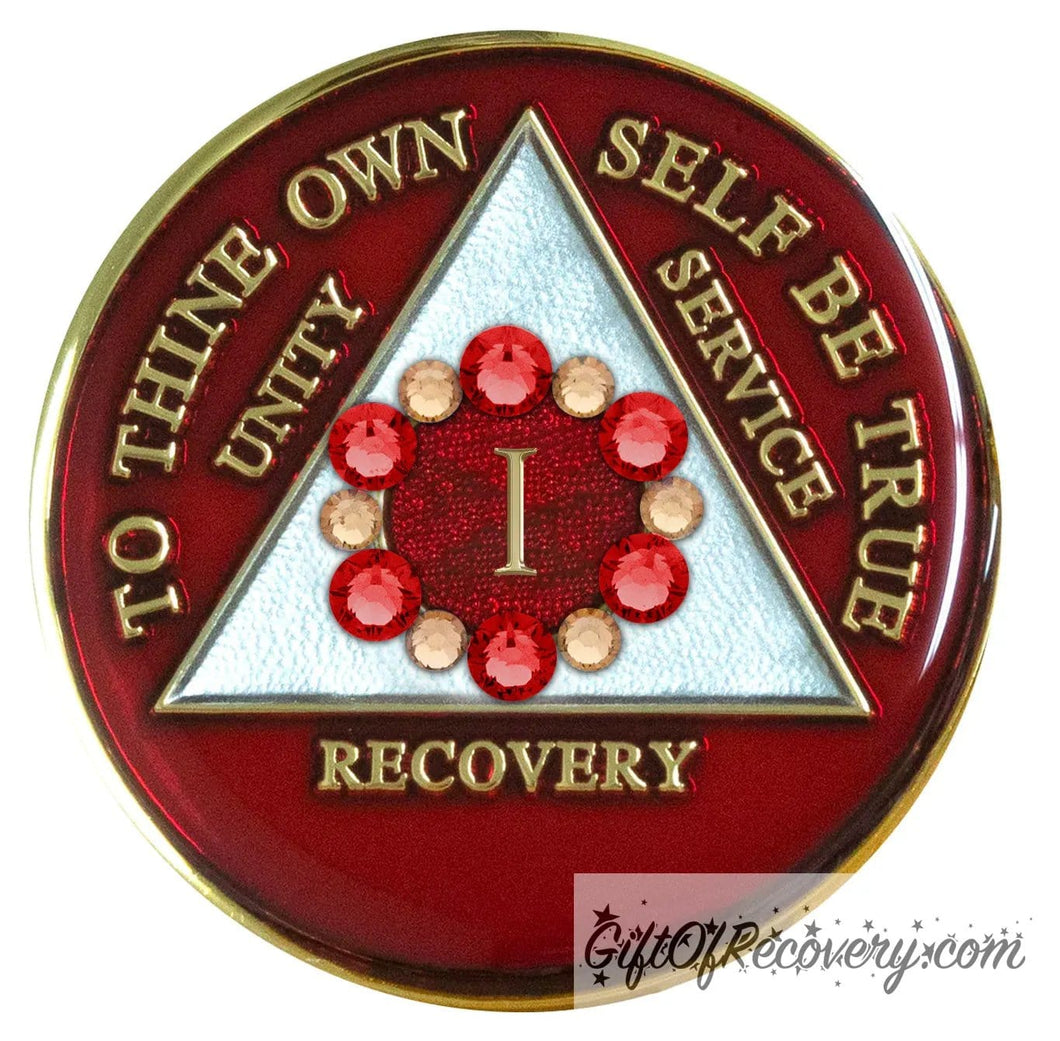 Sobriety Chip AA Bloom Red Crystallized 1