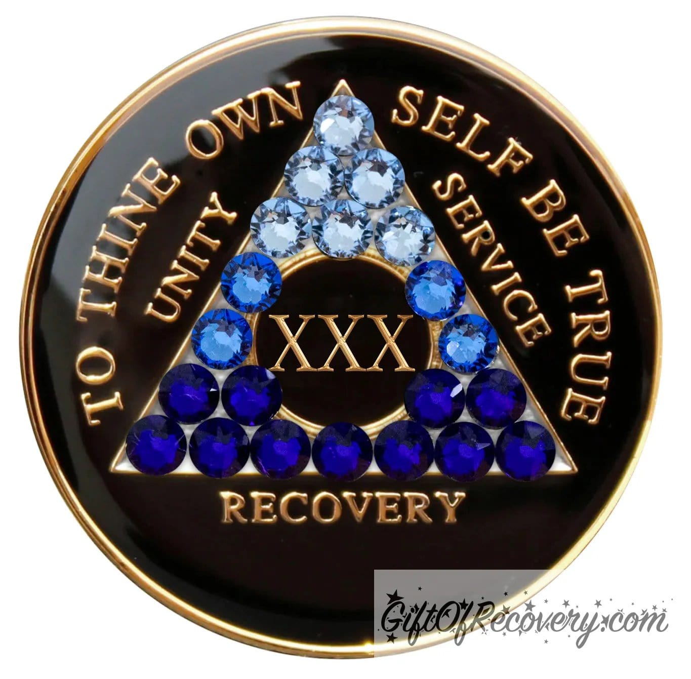 Sobriety Chip AA Blue Transition Bling Crystallized Black Triplate 30 Years
