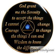 Load image into Gallery viewer, Sobriety Chip AA Blue Transition Bling Crystallized Black Triplate
