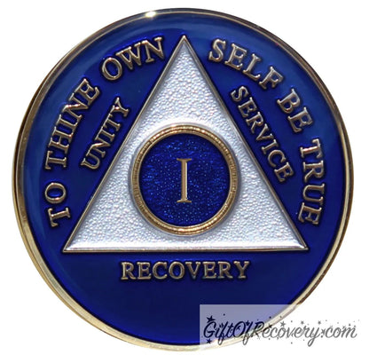 Alcoholics Anonymous Big Book Blue Chip - 14K Gold-Plated Token Year 1