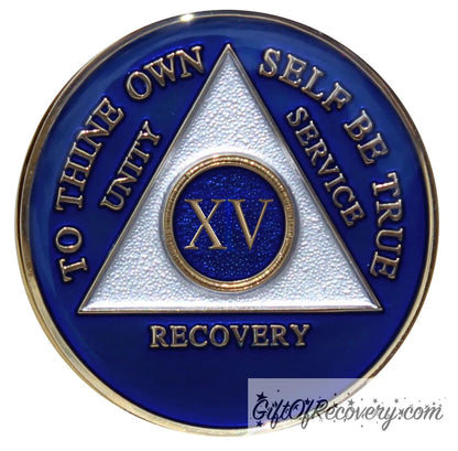 Alcoholics Anonymous Big Book Blue Chip - 14K Gold-Plated Token Year 15