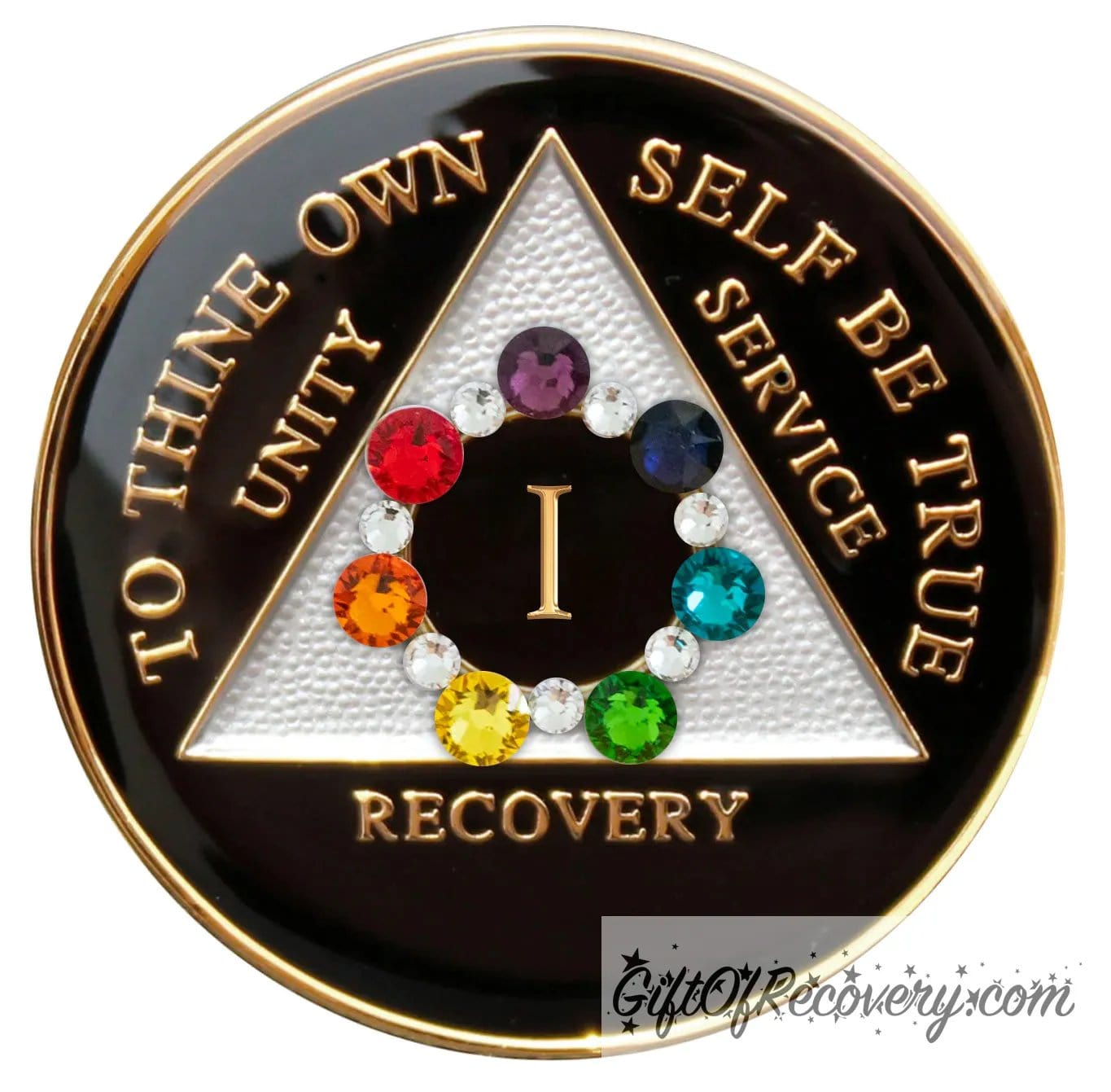 Sobriety Chip AA Chakra Circle Bling Crystallized Black Triplate 1