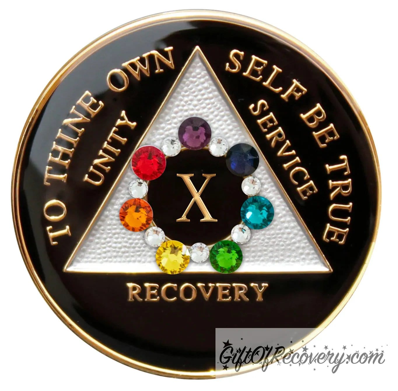 Sobriety Chip AA Chakra Circle Bling Crystallized Black Triplate 10