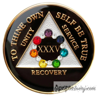 Sobriety Chip AA Chakra Circle Bling Crystallized Black Triplate 35