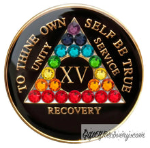 Load image into Gallery viewer, Sobriety Chip AA Chakra Crystallized Triplate Black 15
