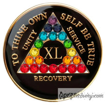 Load image into Gallery viewer, Sobriety Chip AA Chakra Crystallized Triplate Black 40
