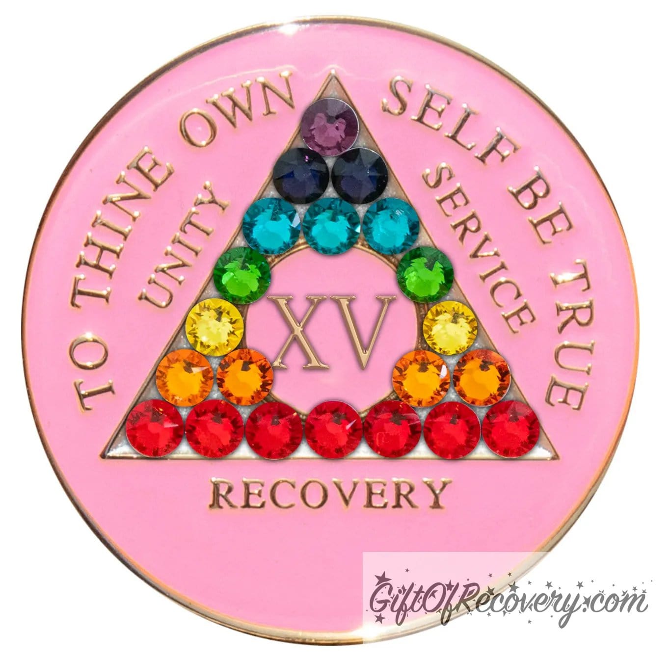 Sobriety Chip AA Chakra Crystallized Triplate Pink 15 Years