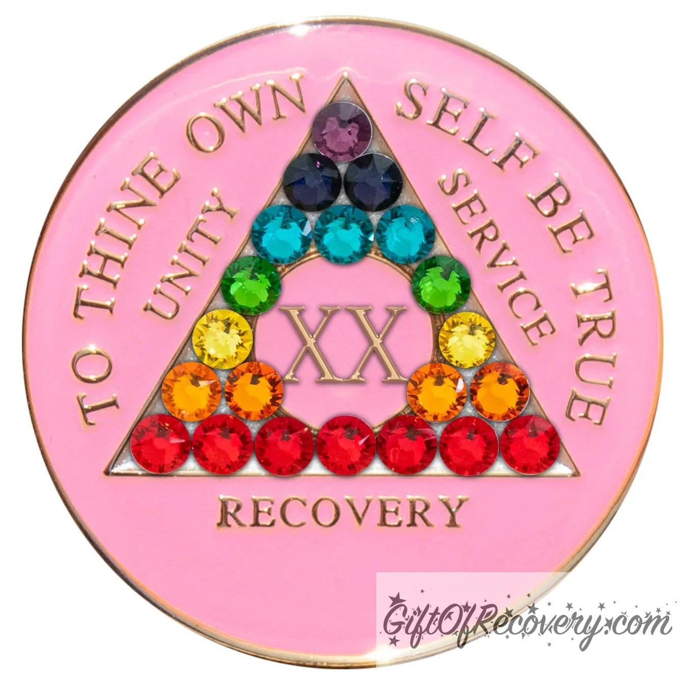 Sobriety Chip AA Chakra Crystallized Triplate Pink 20 Years