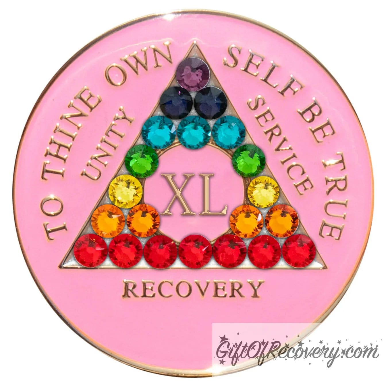 Sobriety Chip AA Chakra Crystallized Triplate Pink 40 Years