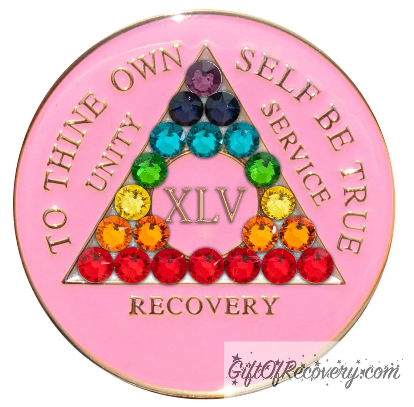 Sobriety Chip AA Chakra Crystallized Triplate Pink 45 Years