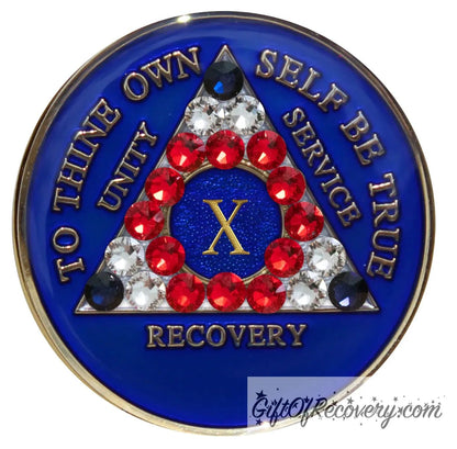 Sobriety Chip AA Crystallized Blue Bling USA Triplate 10
