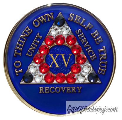 Sobriety Chip AA Crystallized Blue Bling USA Triplate 15
