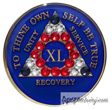 Load image into Gallery viewer, Sobriety Chip AA Crystallized Blue Bling USA Triplate 40
