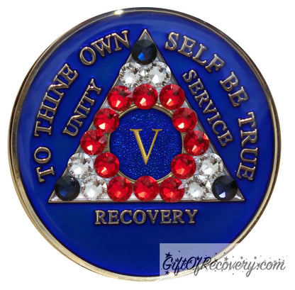 Sobriety Chip AA Crystallized Blue Bling USA Triplate 5