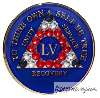 Sobriety Chip AA Crystallized Blue Bling USA Triplate 55