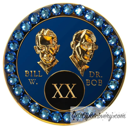 Sobriety Chip AA Crystallized Blue Sapphire Bling Bill & Bob Triplate 20