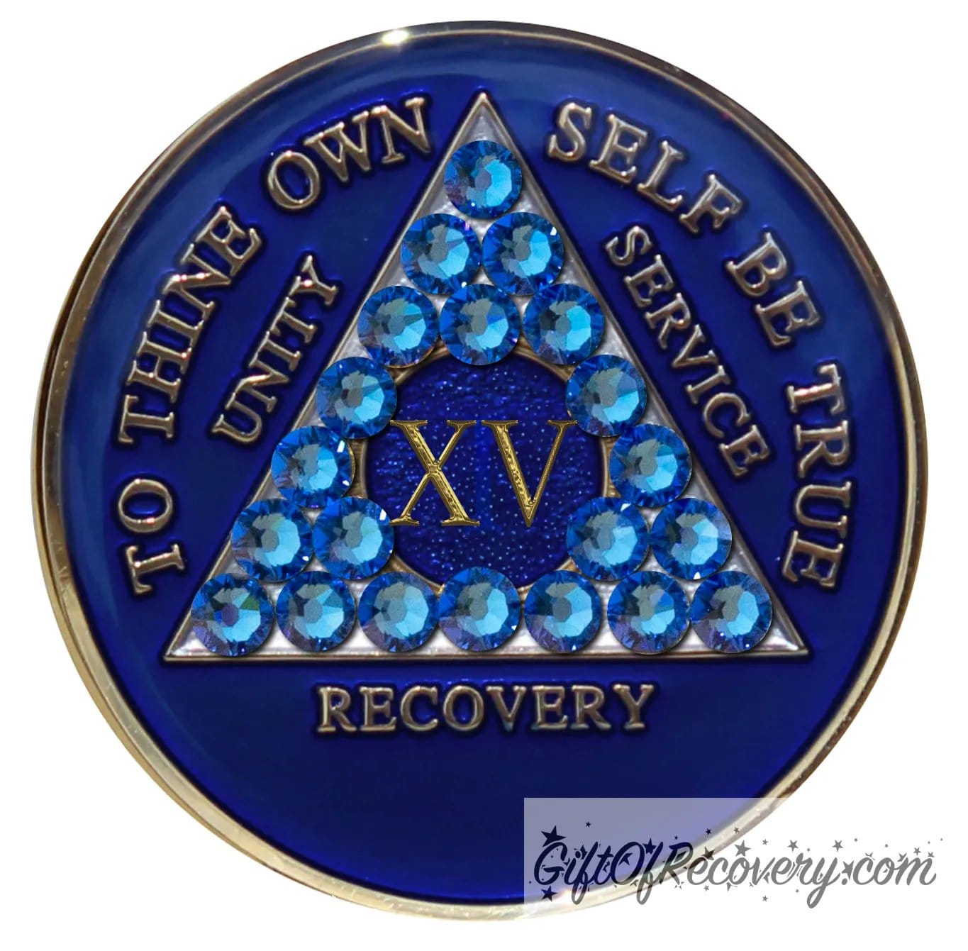 Sobriety Chip AA Crystallized Blue Triplate Sapphire Bling 15 Years
