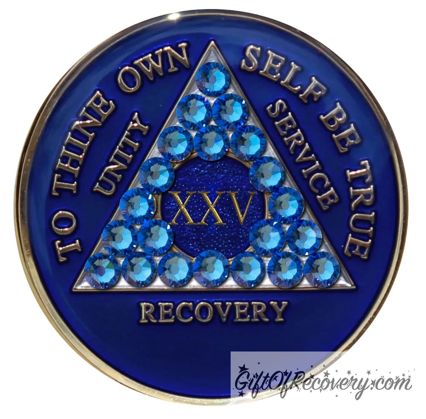 Sobriety Chip AA Crystallized Blue Triplate Sapphire Bling 25 Years