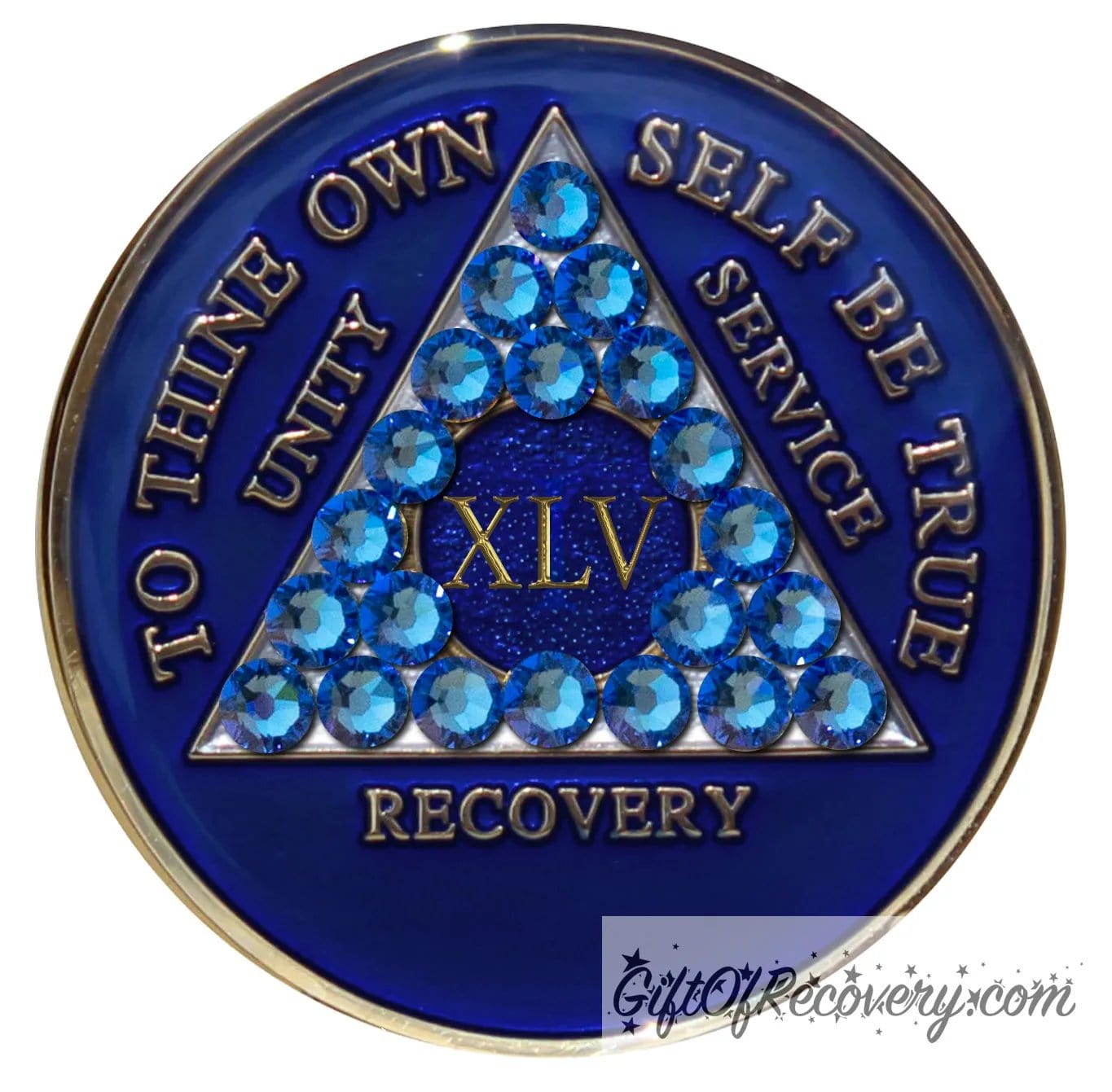 Sobriety Chip AA Crystallized Blue Triplate Sapphire Bling 45 Years