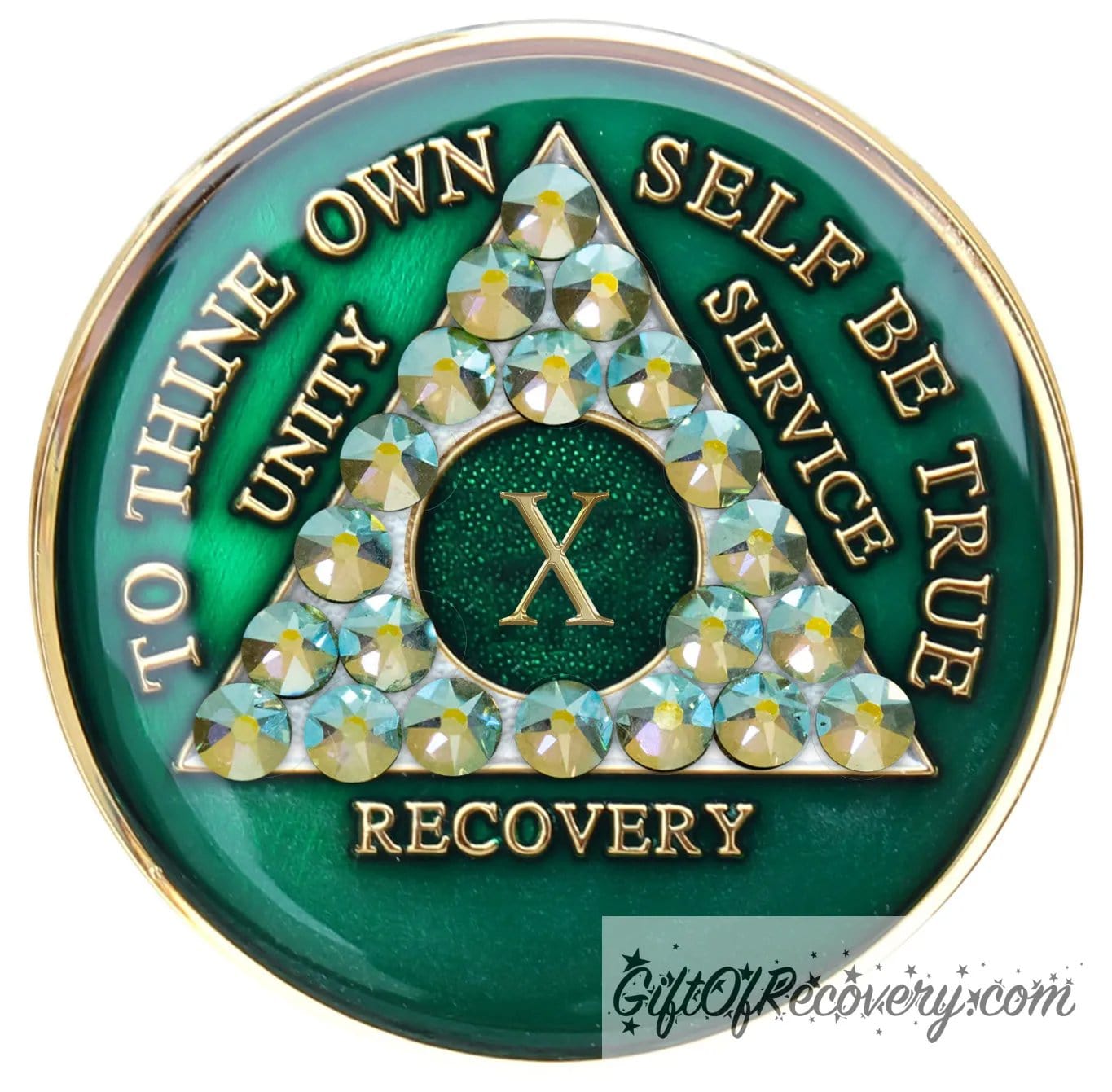 Sobriety Chip AA Crystallized Green Peridot Ab Medallion 10