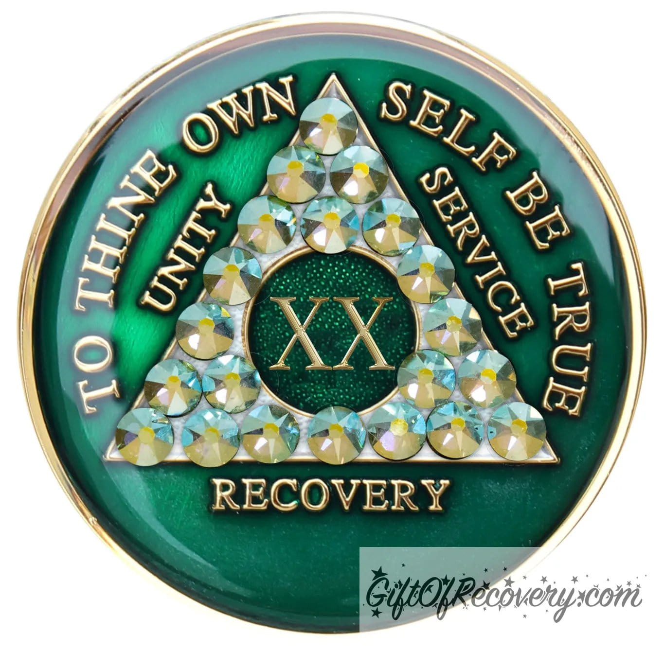 Sobriety Chip AA Crystallized Green Peridot Ab Medallion 20