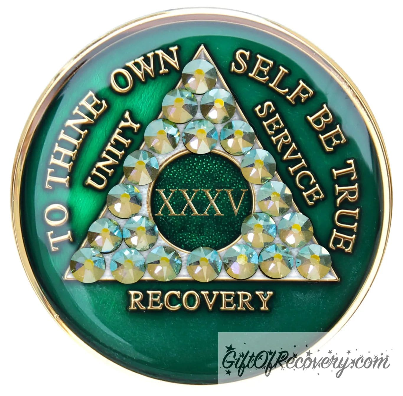 Sobriety Chip AA Crystallized Green Peridot Ab Medallion 35