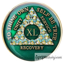 Load image into Gallery viewer, Sobriety Chip AA Crystallized Green Peridot Ab Medallion 40
