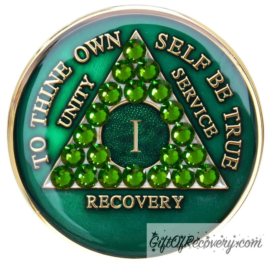 Sobriety Chip AA Crystallized Green Triplate 1