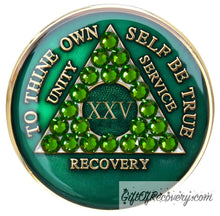 Load image into Gallery viewer, Sobriety Chip AA Crystallized Green Triplate 25
