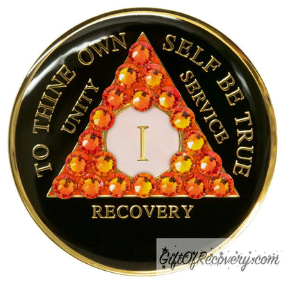 Sobriety Chip AA Crystallized Orange Bling Triplate 1